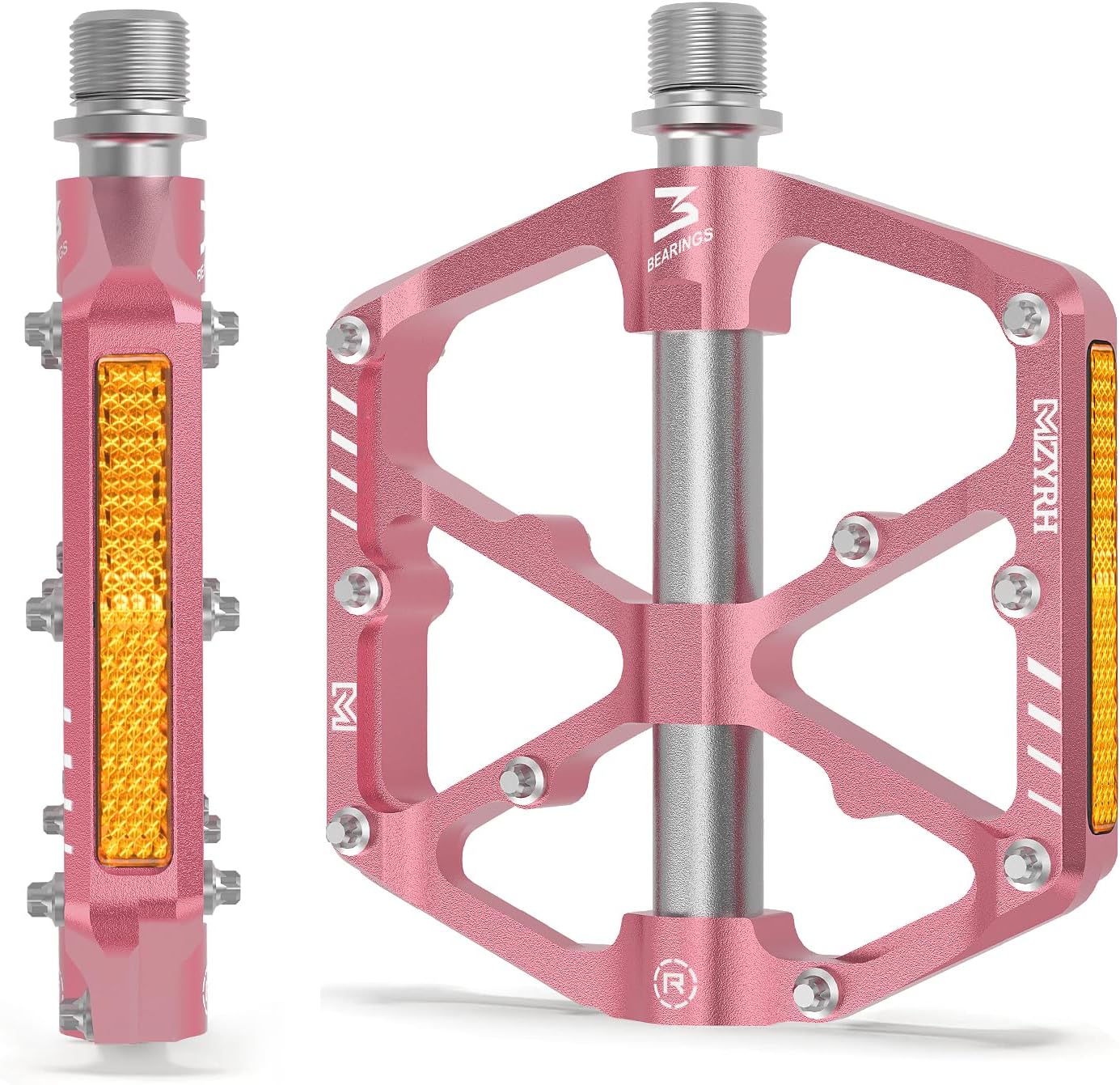 MZYRH 3 Bearings Mountain Bike Platform Pedals - Flat Alloy 9/16" Non-Slip Bicycle Pedals