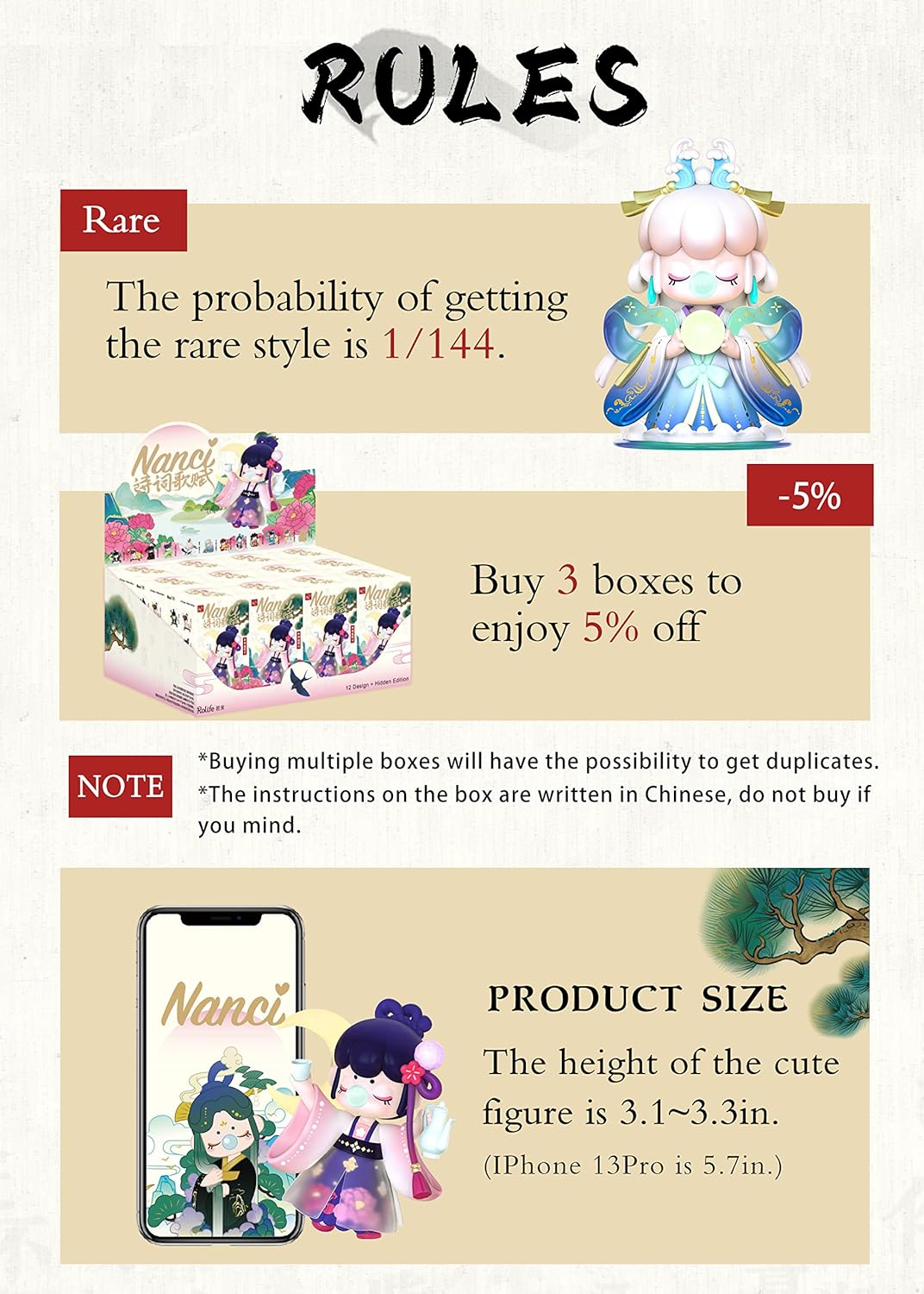 Rolife Nanci Blind Box-Chinese Poetry-Cute Action Figure-Kawaii Figures Blind Bags Creative Gift for Girls and Women