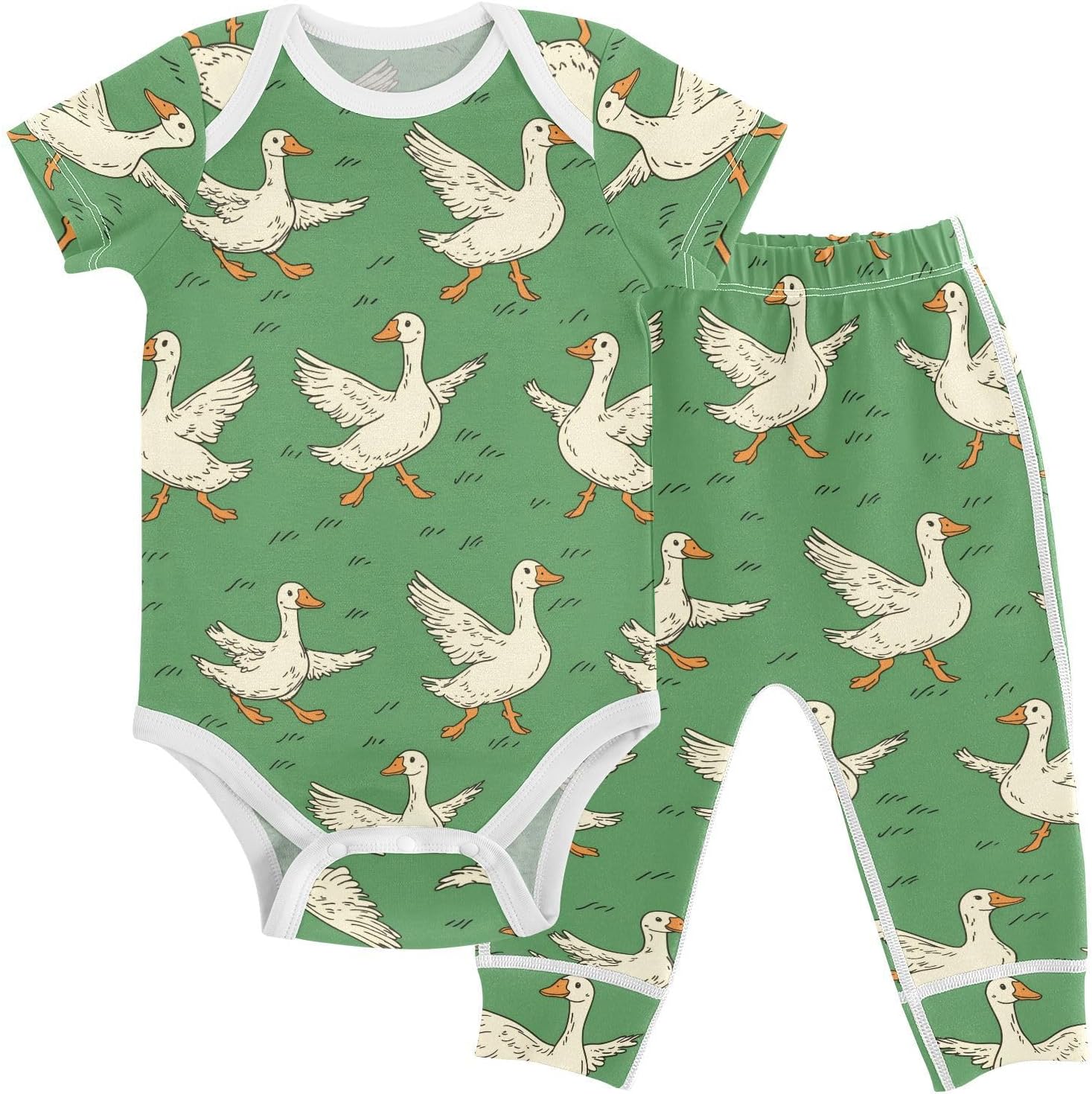 vvfelixl Baby Clothes Goose Flap Wings Baby Bodysuits Set Unisex Short Sleeve Babys Pants Sets 0-3M