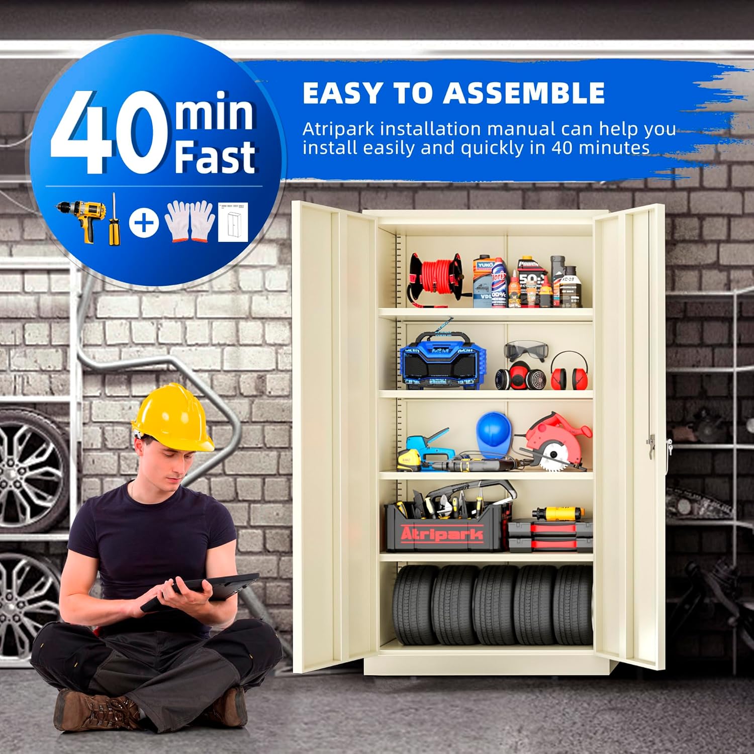 Superday Metal Storage Cabinet 71"×32"×16", Tall Storage Cabinet with 2 Doors and 4 Shelves, Large Metal Steel Utility Cabinets for Home Office, Garage, File Bathroom Pantry (Putty)