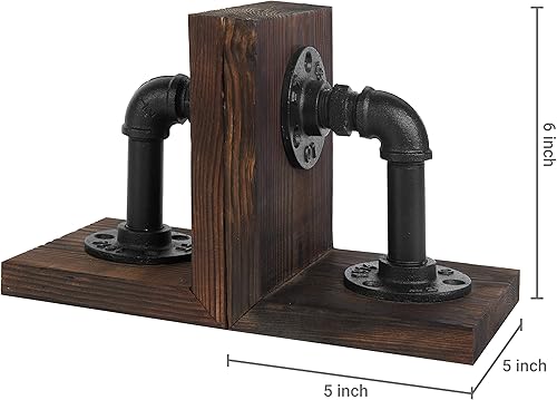 Miniatura 4 de MyGift Sujetalibros decorativos para estantes, sujetalibros de metal para libros pesados, decoración de oficina para hombres, tapón de madera para