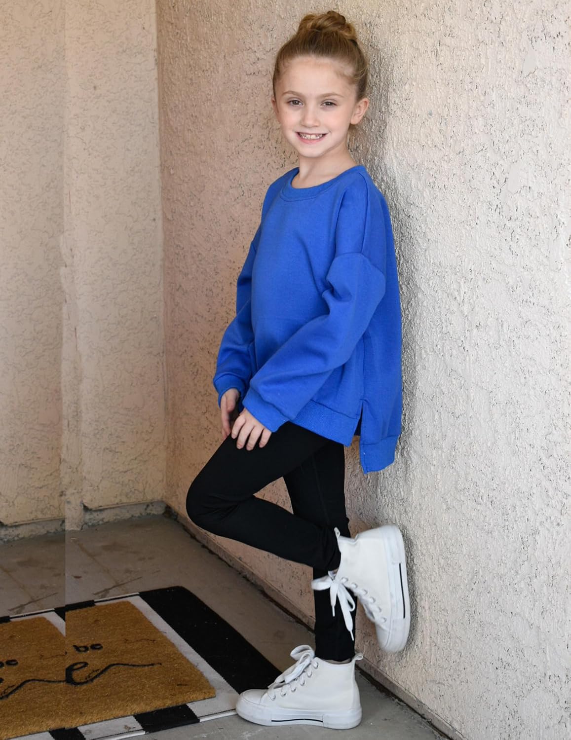 Arshiner Girls Crewneck Sweatshirt Long Sleeve Pullover Tops Drop Shoulder Sweatshirts Side Split