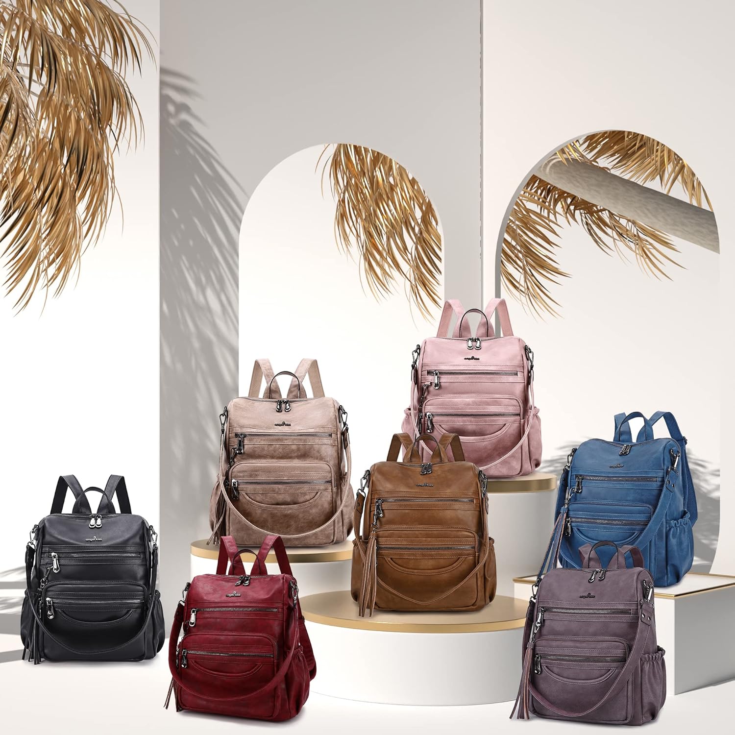 Angel Kiss Women's Backpacks & Purse - PU Leather Zipper Casual Backpacks & Shoulder Bags - Image 7