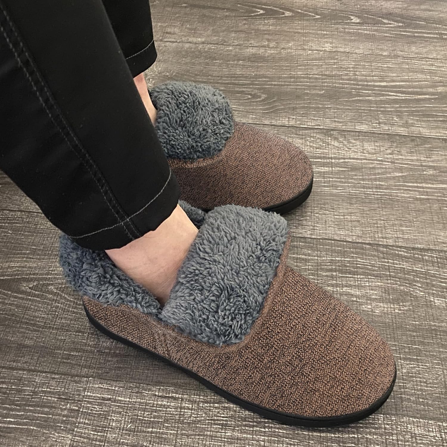 Men's Knit Bootie Slippers Fold-Over Collar Memory Foam Shoes