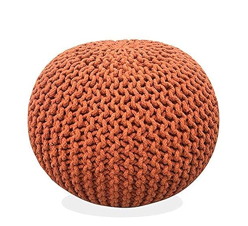 FRELISH DECOR Round Pouf Ottoman Hand Knitted 100% Cotton Pouf