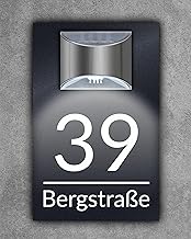 Premium House Number Illuminated with LED Solar | Individually Adjustable | Acrylic Glass Anthracite Matt | Weatherproof | H1023