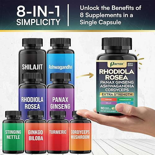 Miniatura 4 de Rhodiola Rosea Panax Ginseng Ashwagandha Cordyceps Hongo, cúrcuma, Ginkgo Biloba, ortiga picante, mezcla de adaptógenos, cápsulas de suplemento para