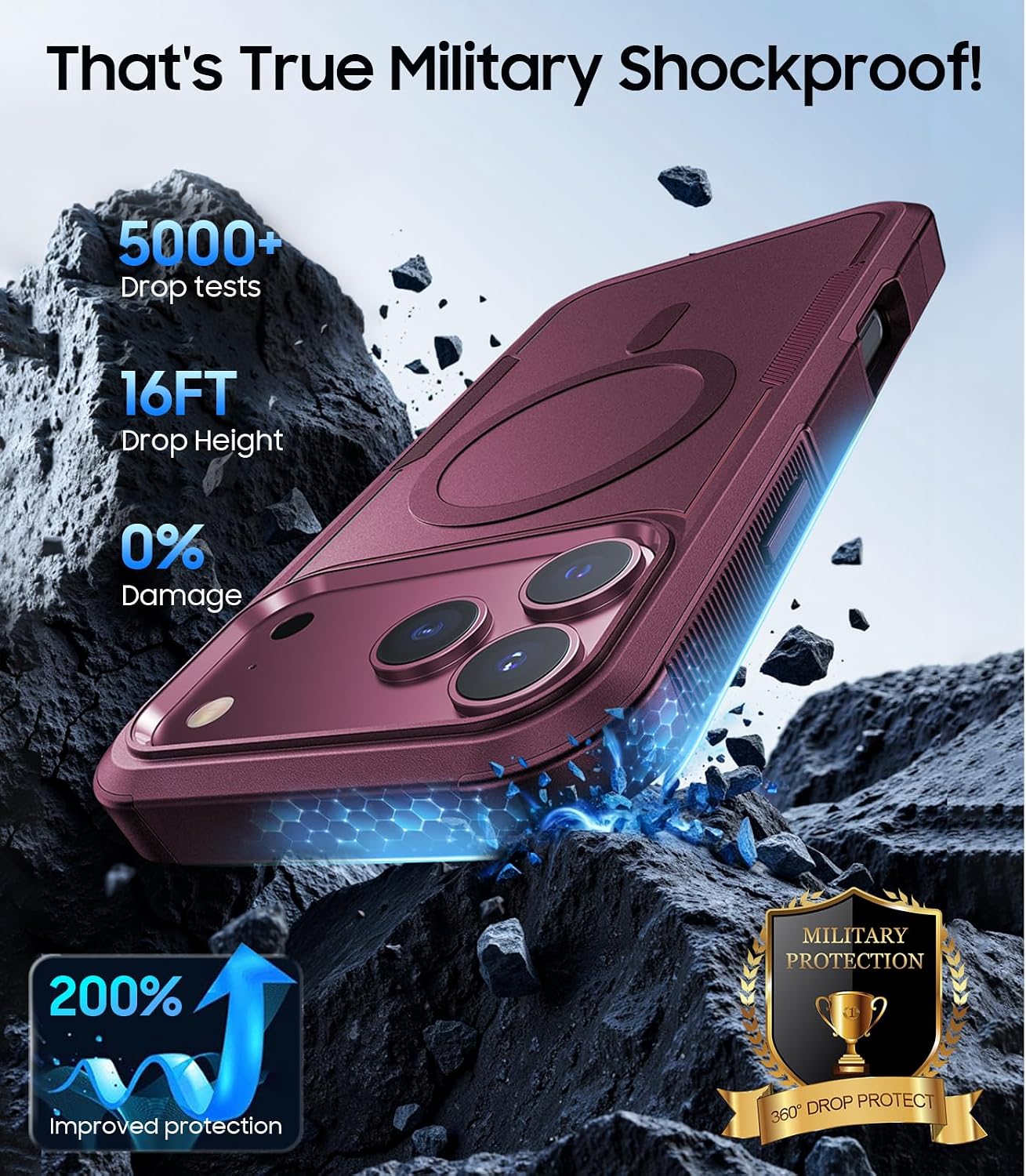 Magnetic for iPhone 18 Pro Case Dual-Layer Shockproof Burgundy thumbnail