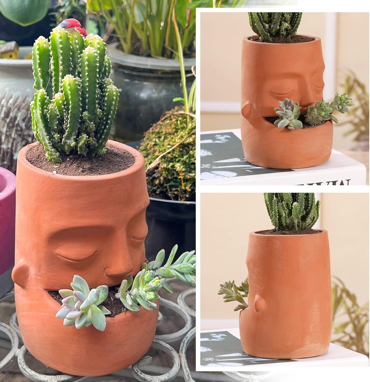 Terra Cotta Face Succulent Pots Planter Clay Pot Pretty Tribe Face Planter Holder Indoor Flower Pot Crafts Breathing Terracotta Planter DIY Decorative Beautiful Home Housewarming Gift image 3