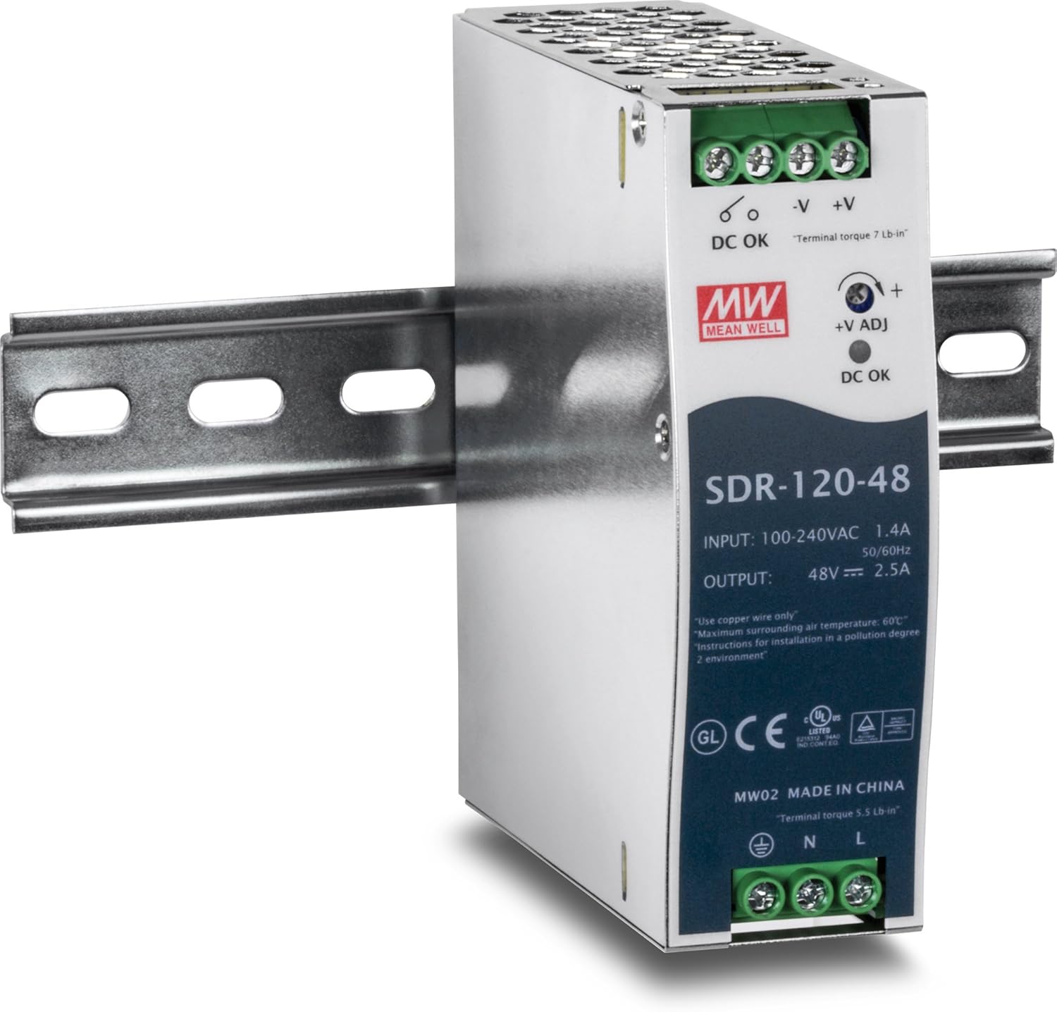 TRENDnet 120 W Single Output Industrial DIN-Rail Power Supply, Extreme -25 to 70 °C (-13 to 158 °F) Operating Temp, TI-S12048 (Renewed)
