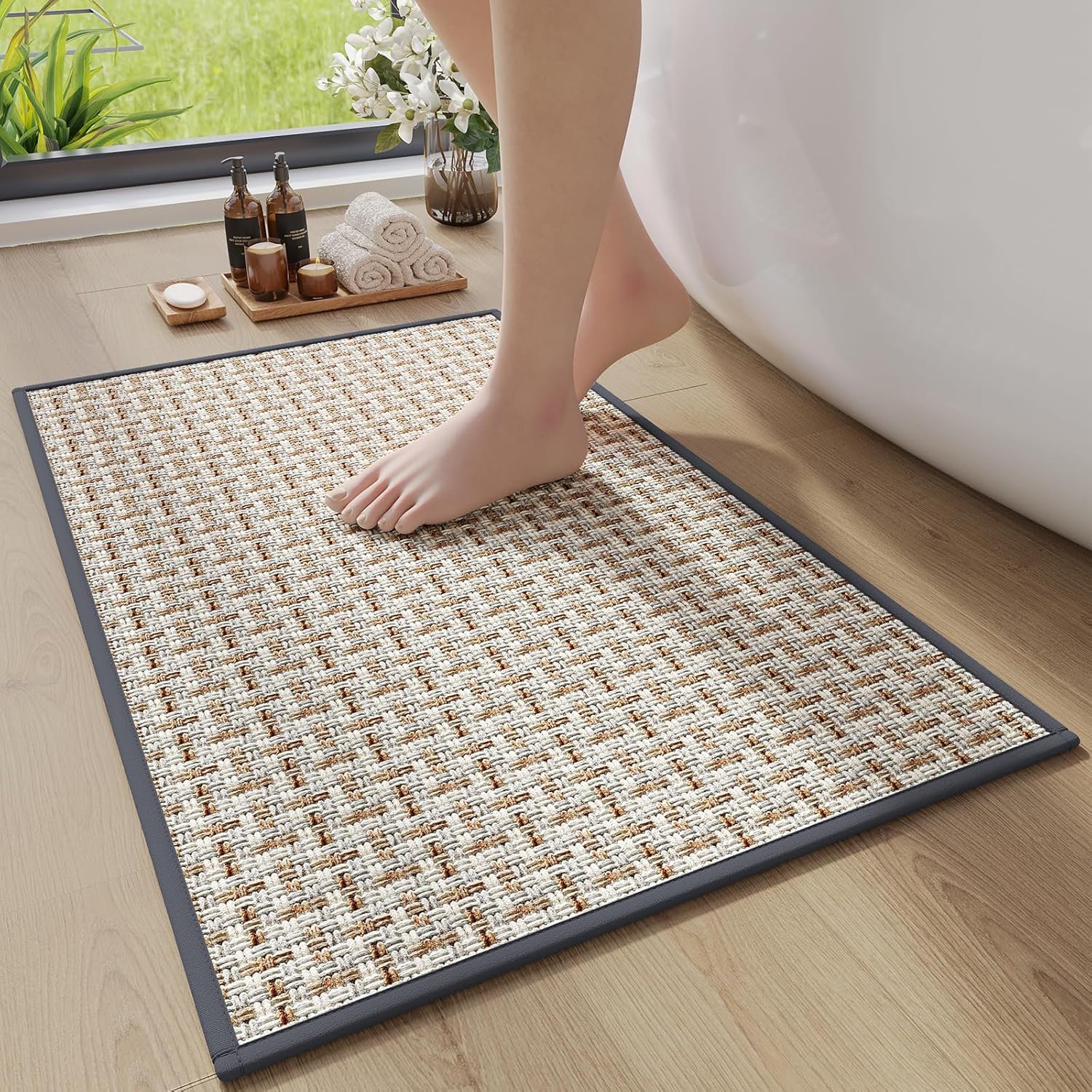 Bath Mat Rug-Ultra Thin Non Slip Bath Mats for Bathroom Mat Quick Dry, Rubber Backing Washable Bathroom Rugs Fit Under Door, Absorbent Bath Rugs, Shower Outside,Sink Gray 20"x32" 20" x 31" D- Grey