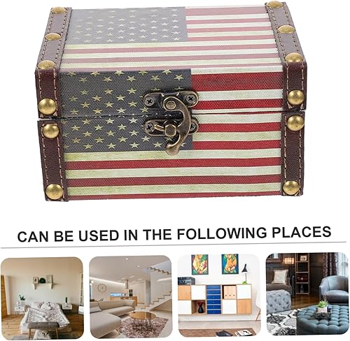 Miniatura 5 de Caja de baratija retro con bandera americana, caja de joyería de madera, almacenamiento decorativo para decoración del hogar