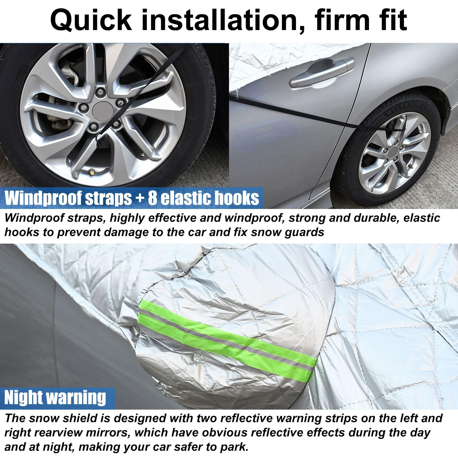 Blueshyhall Telone protettivo per auto invernale, 4 strati, rinforzato, antigrandine, impermeabile, antivento, anti neve, antigelo, con specchio e ganci (2,45 x 4,75 m)