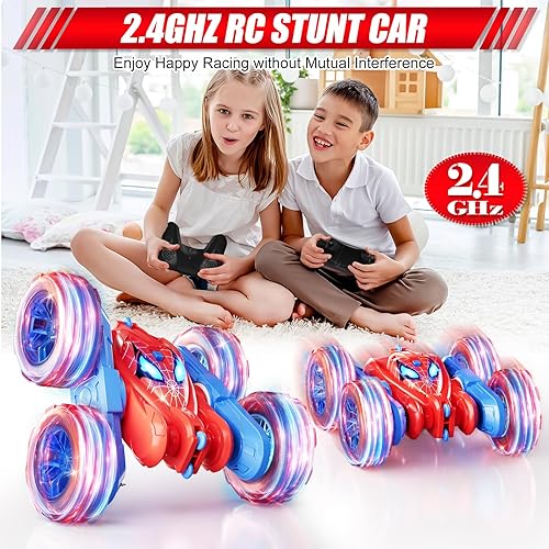 Miniatura 5 de Spider - Auto de control remoto, autos RC de acrobacias de 360 para niños de 6 a 12 años, rotación de doble cara, luces de rueda 4WD frescas y