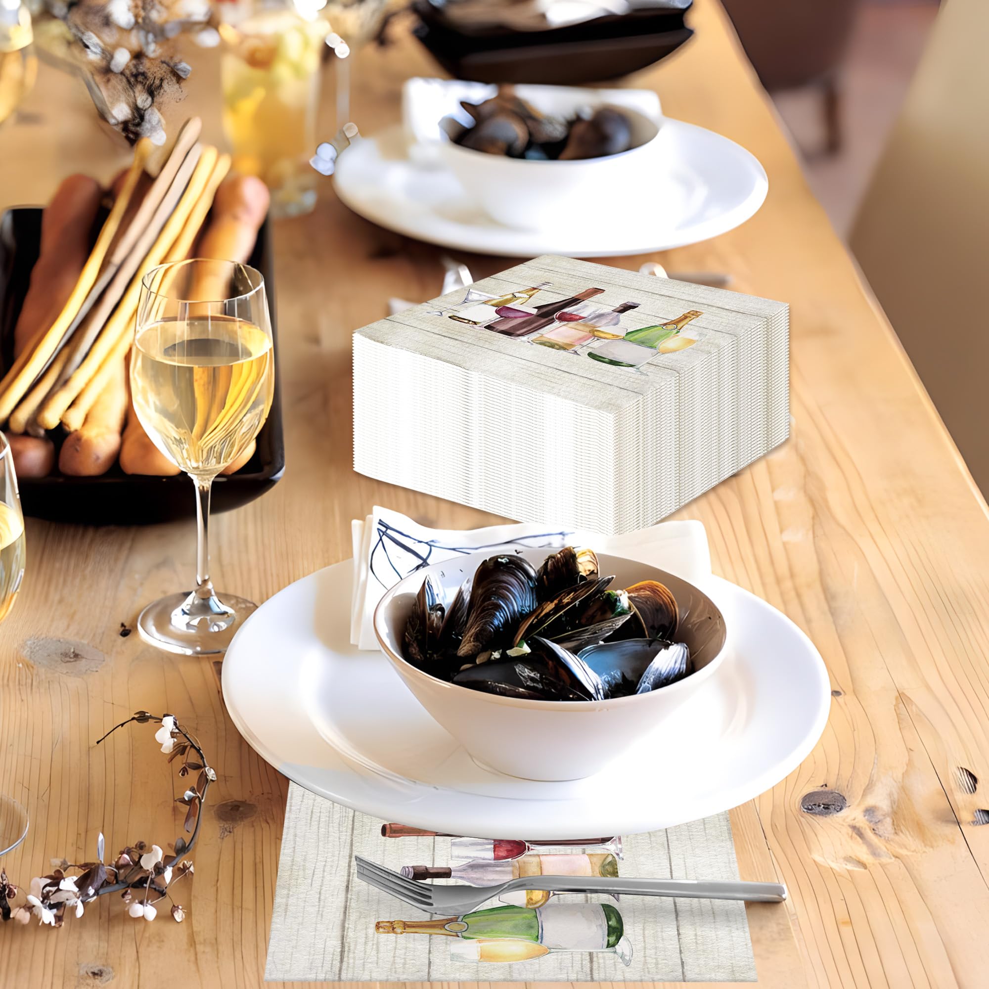 100 servilletas de cóctel de vino, desechables, para botellas de champán, servilletas de papel de 3 capas, servilletas de degustación de bar, servilletas de cena de camarero, servilletas de cena para