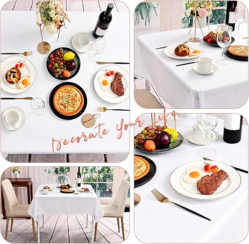 Miniatura 91 de Paquete de 4 manteles redondos de poliéster blanco de 108 pulgadas, mantel circular resistente a las manchas y a las arrugas, lavable, para bodas