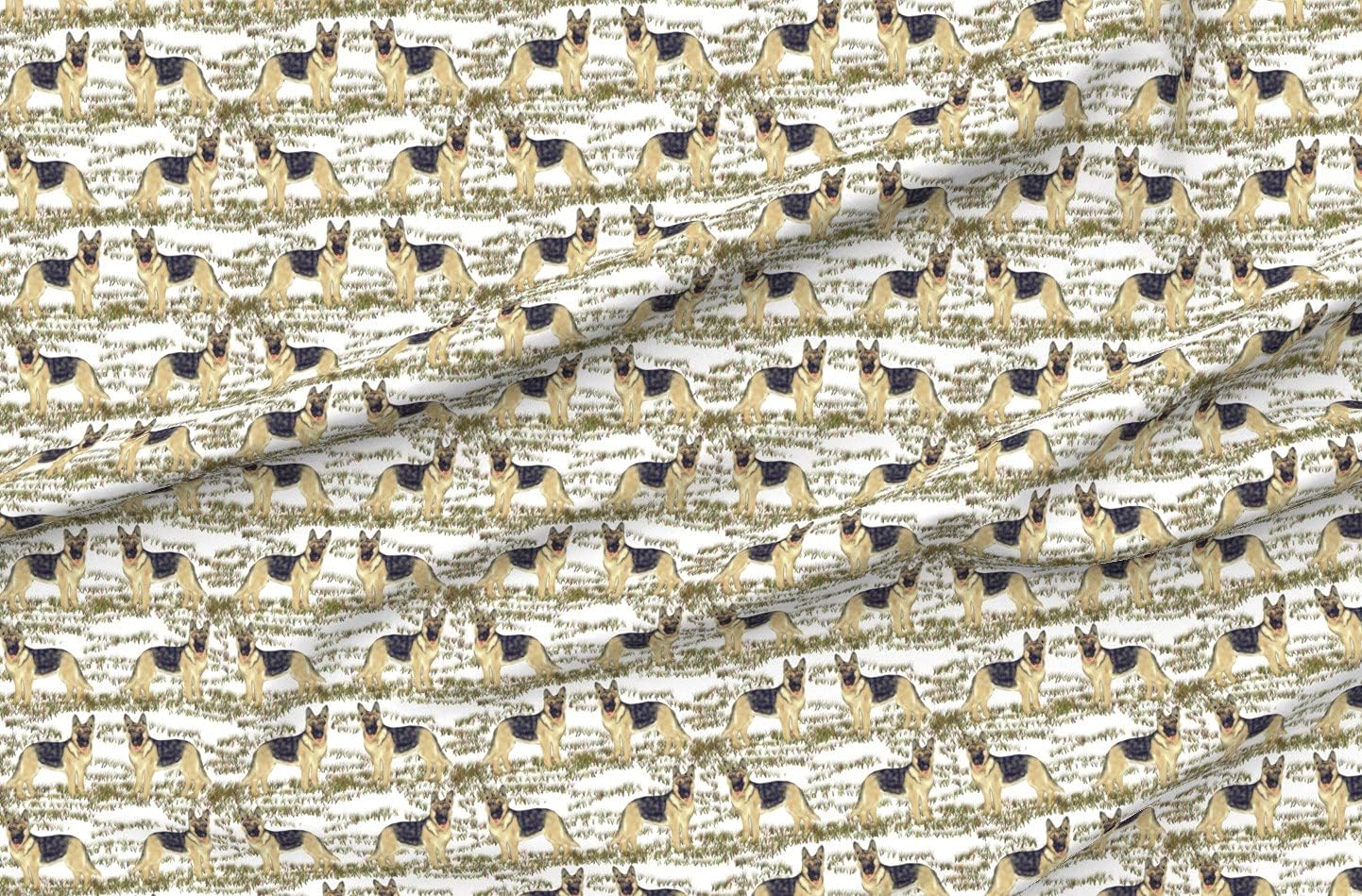 Spoonflower Fabric - German Shepherd Dog Snow Puppy Printed on Organic Cotton Sateen Fabric by The Yard - Sewing Quilting Apparel Home Decor