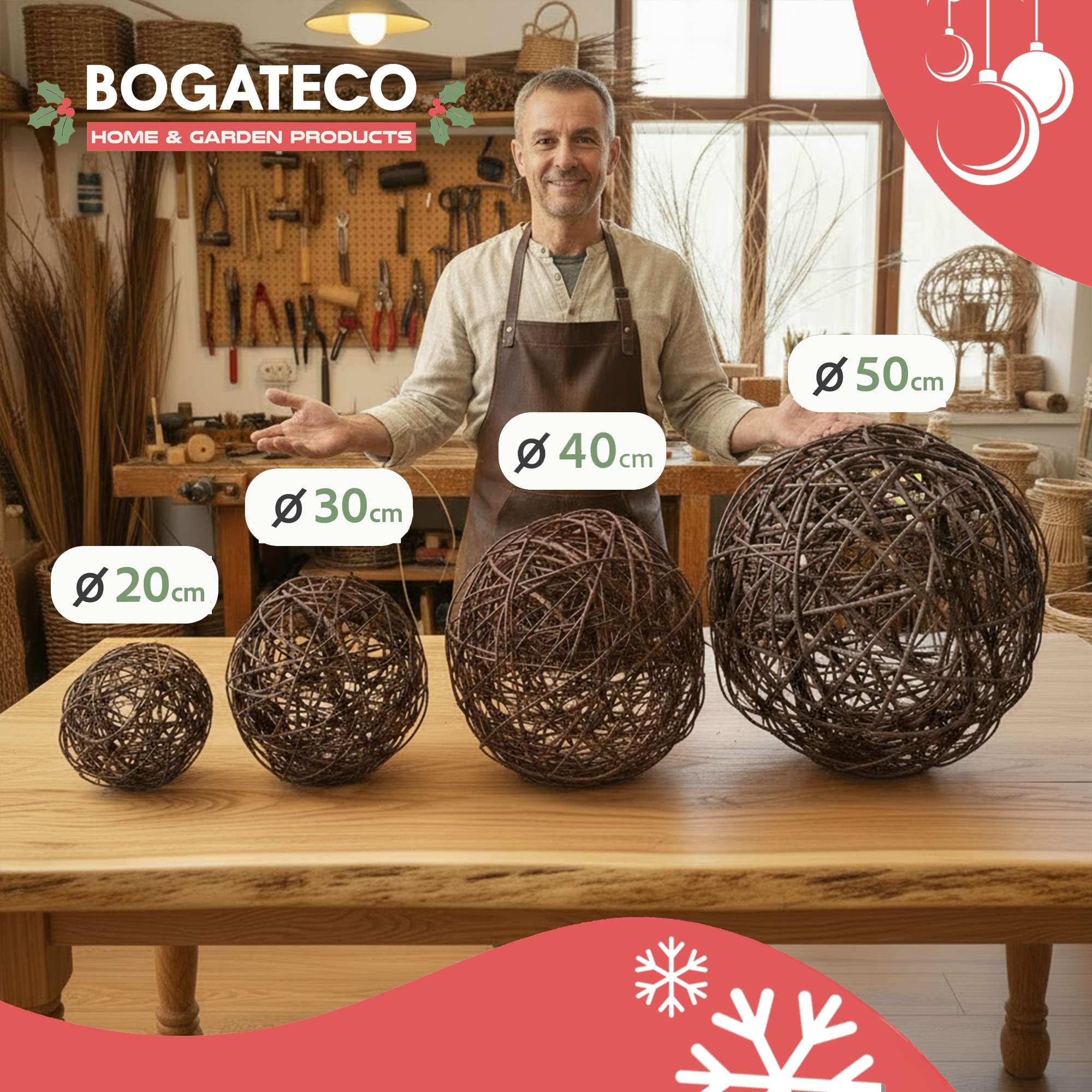 BOGATECO Dekokugel 50 cm | Weidenkugel in 4 Größen | Weidenball Gartenkugel Deko-Kugel für Garten, Balkon und Terrasse