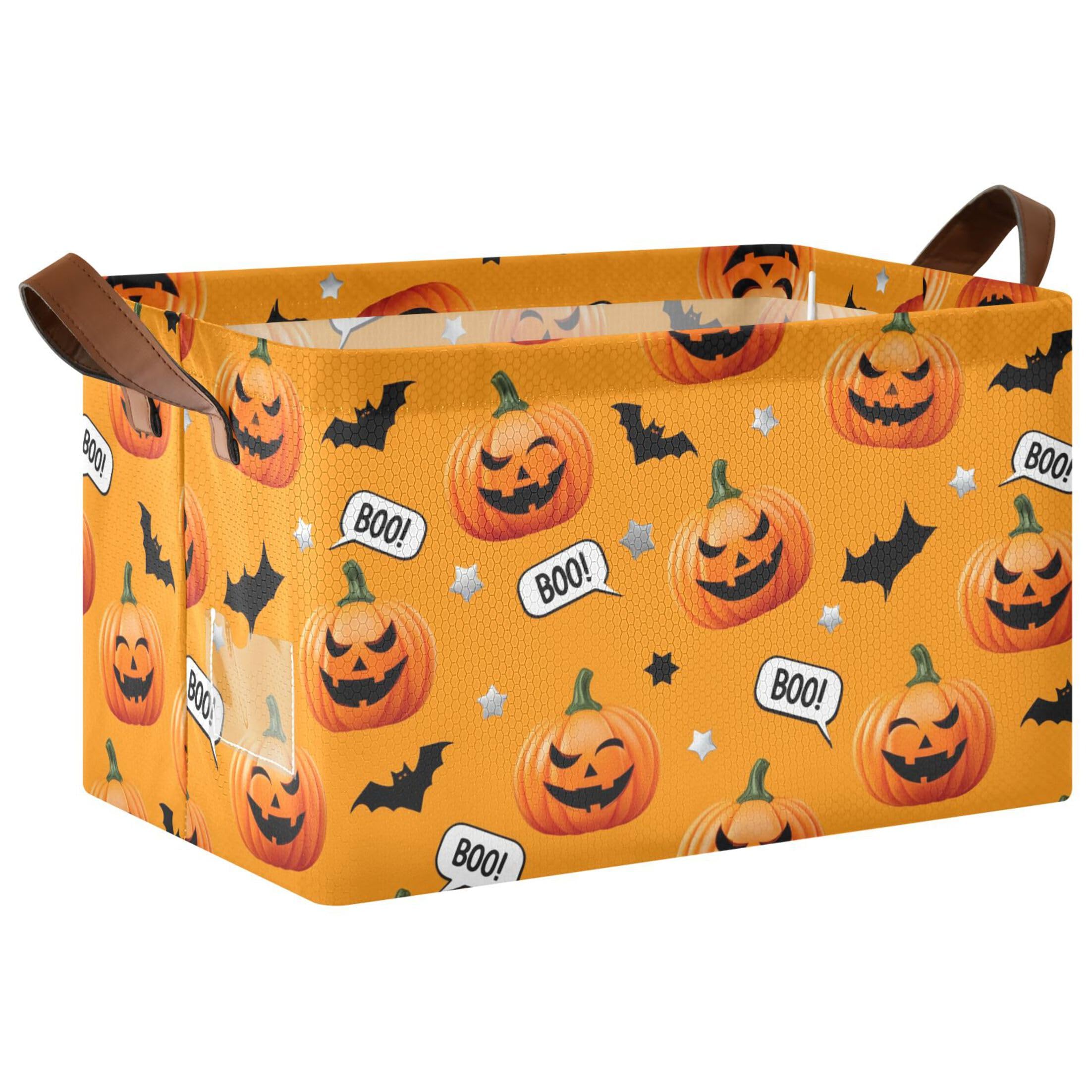 Kutsu Pumpkins Foldable Storage Basket Collapsible Bin With Handles For Shelves
