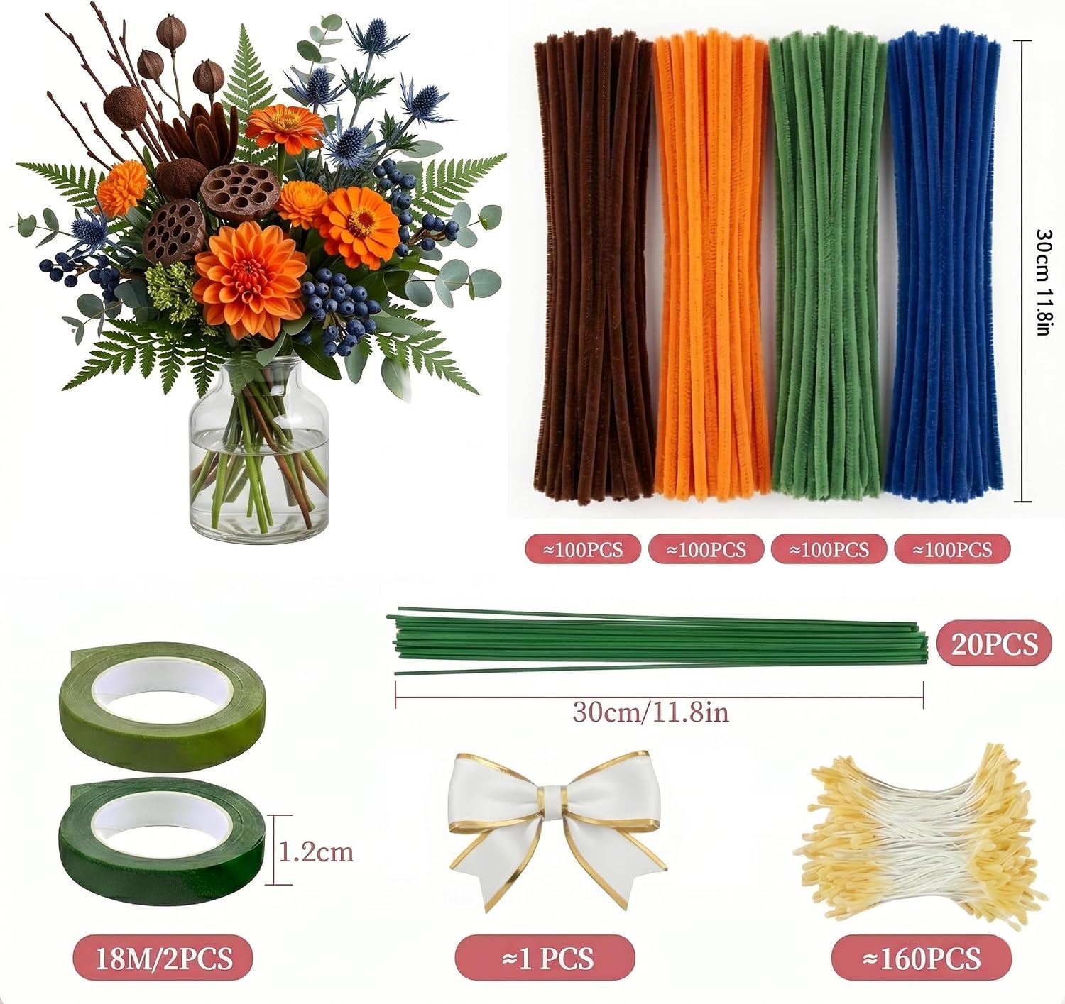 Spring Flower Making Kit with 480 Pipe Cleaners - Multi-Colored Chenille Stems for DIY Blossoms, Home & Garden Decor, Kids Crafts and Spring Art Projects image 2