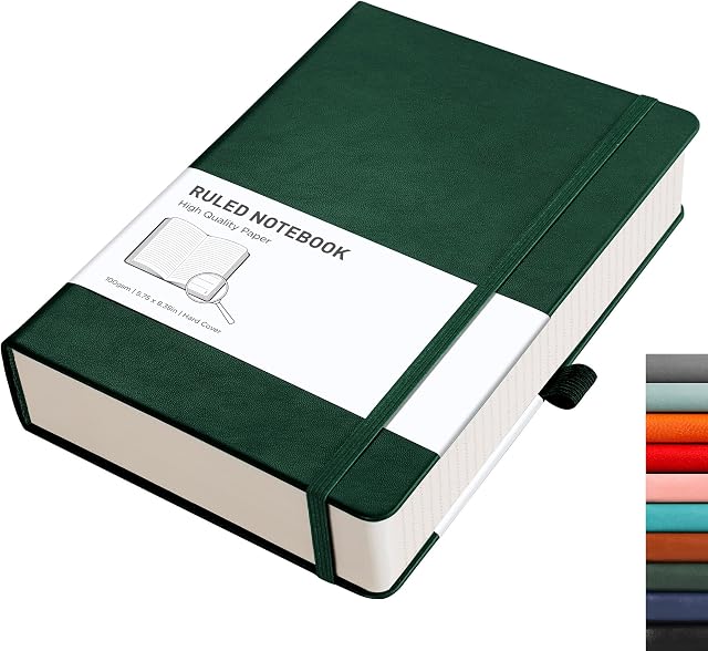 RETTACY Lined Journal Notebook - A5 Note Book Hardcover Thick Notepad 320 Numbered Pages for Writing,100gsm Lined Paper, Leather Hardcover, for Women Men Work Office School,14.5 x 21cm - Green