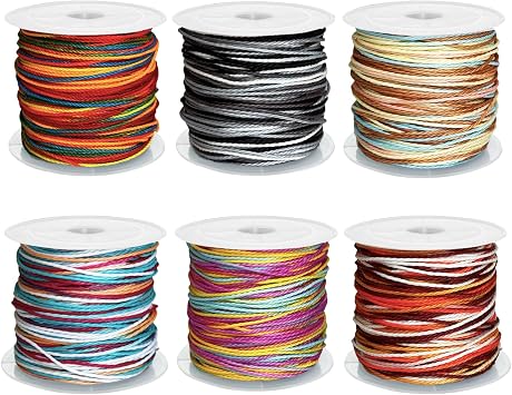 Rainbow Colored Wax Rope for Bracelet Making, Waxed Thread Bracelet Cord, Waxed Polyester Cord Bracelet Rope for Jewelry Making, DIY Bracelets, Necklace Making and Macrame6 pcs