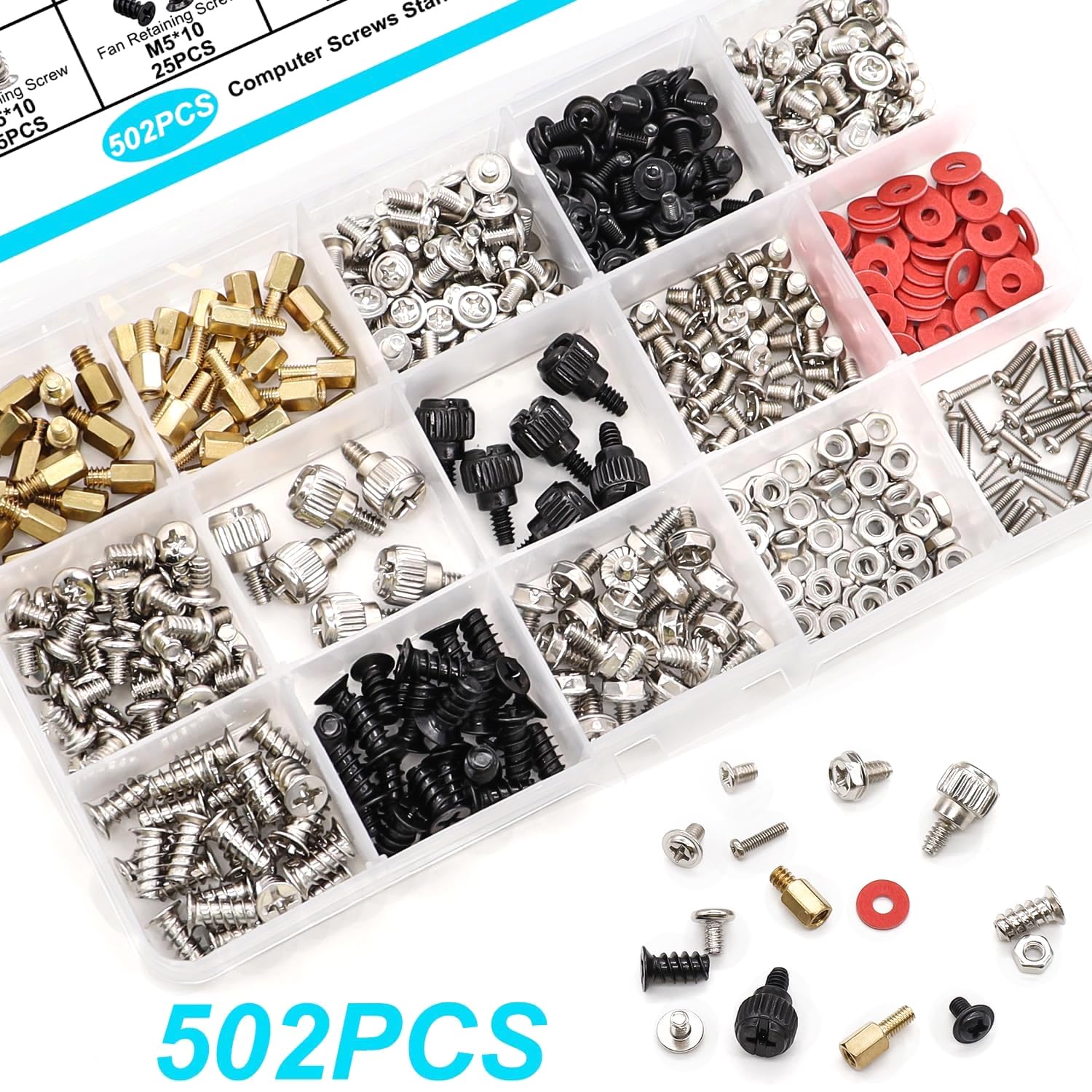 Taiss 502 Pezzi Set di Viti per Computer, Vite per Supporto per schede Madri Vite per PC per ventole per Computer, Case per Computer, Hard Disk, Laptop, SSD, CD-Rom, per Assemblato Computer