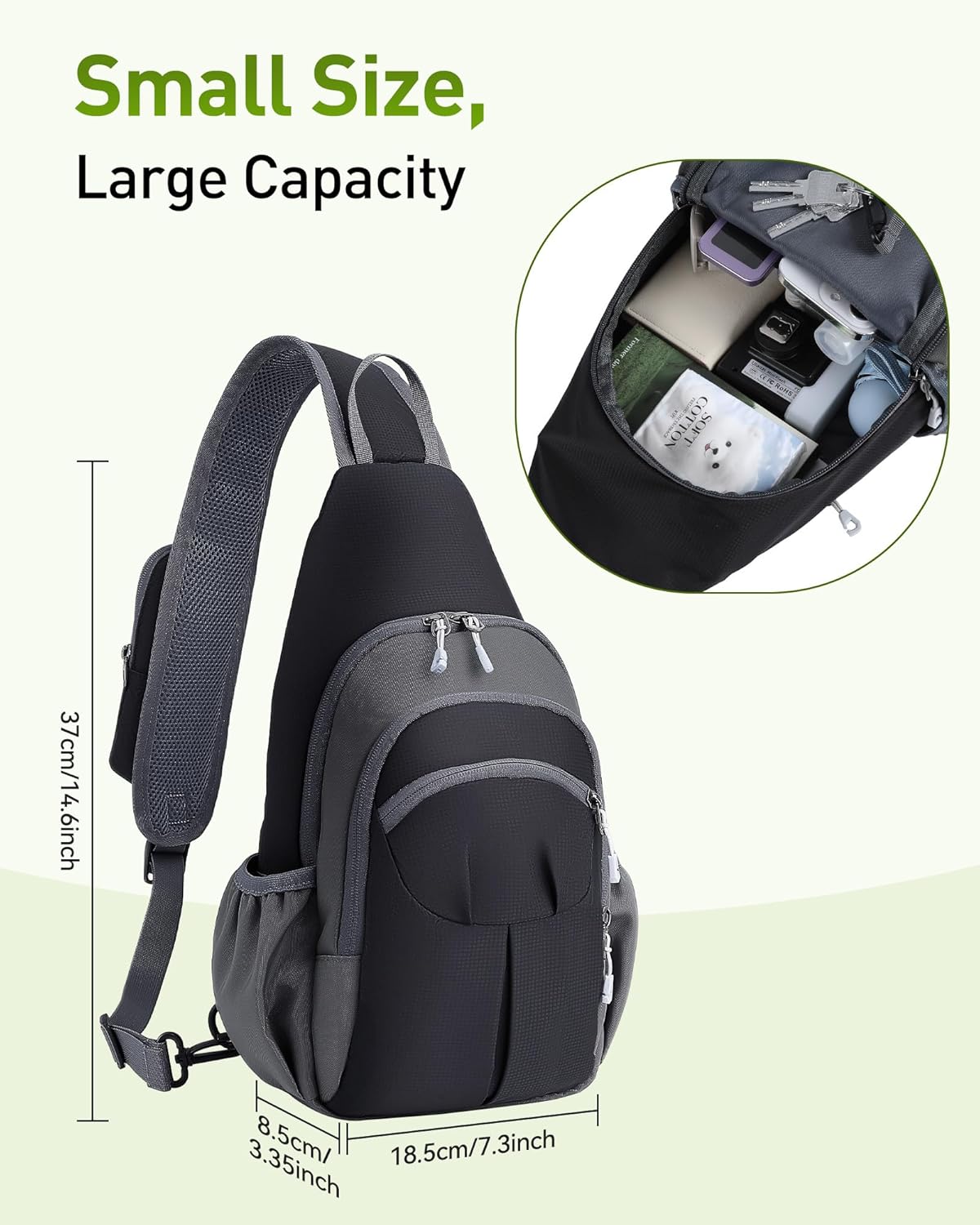 AGPTEK Lightweight Sling Bag, Small Crossbody Daypack with Water Bottle Holder, Compact EDC Chest Bag for Men Women Outdoor Hiking Travel Day Trip Gym Cycling, Grey - Image 7
