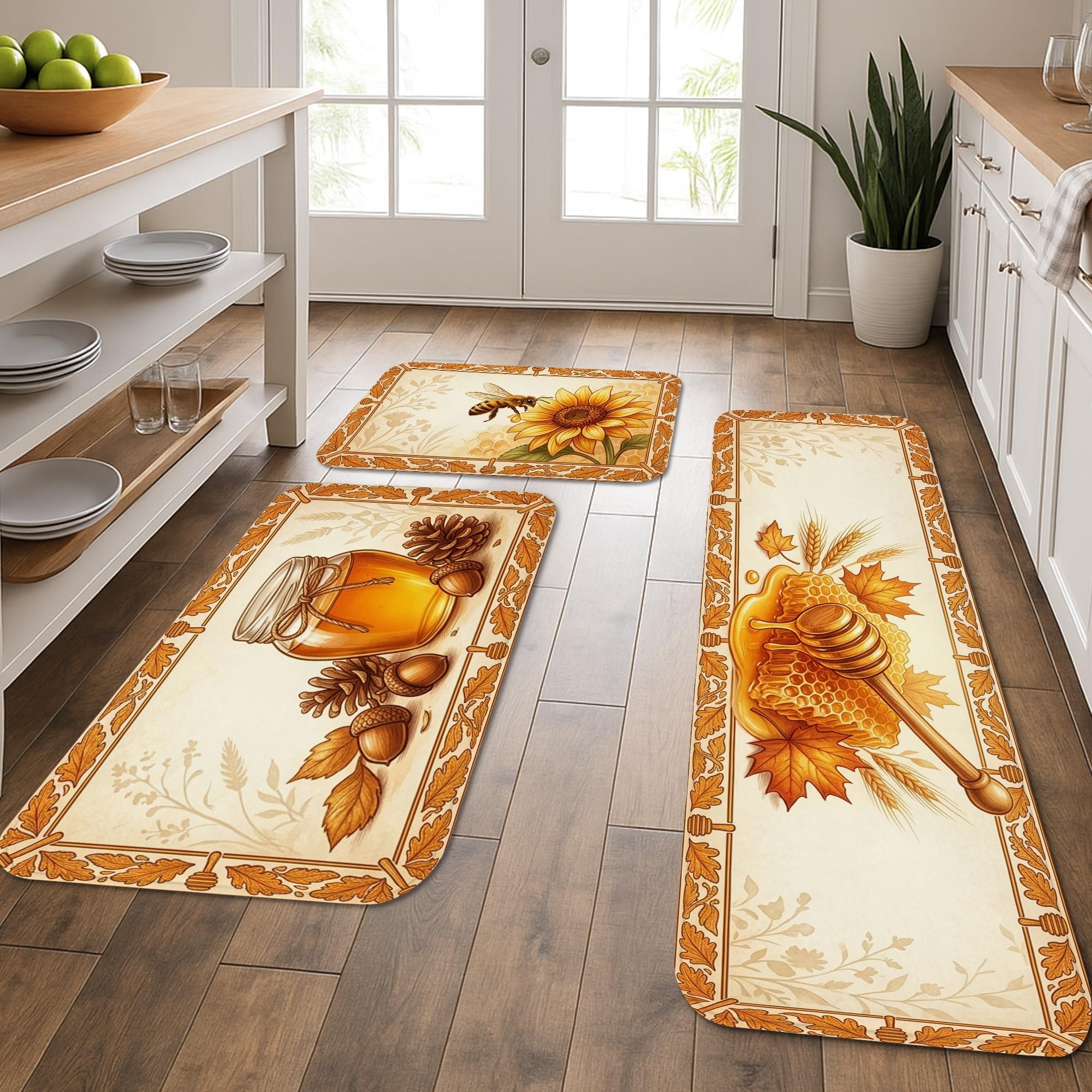 Lot de 3 tapis de cuisine lavables motif d'automne orange