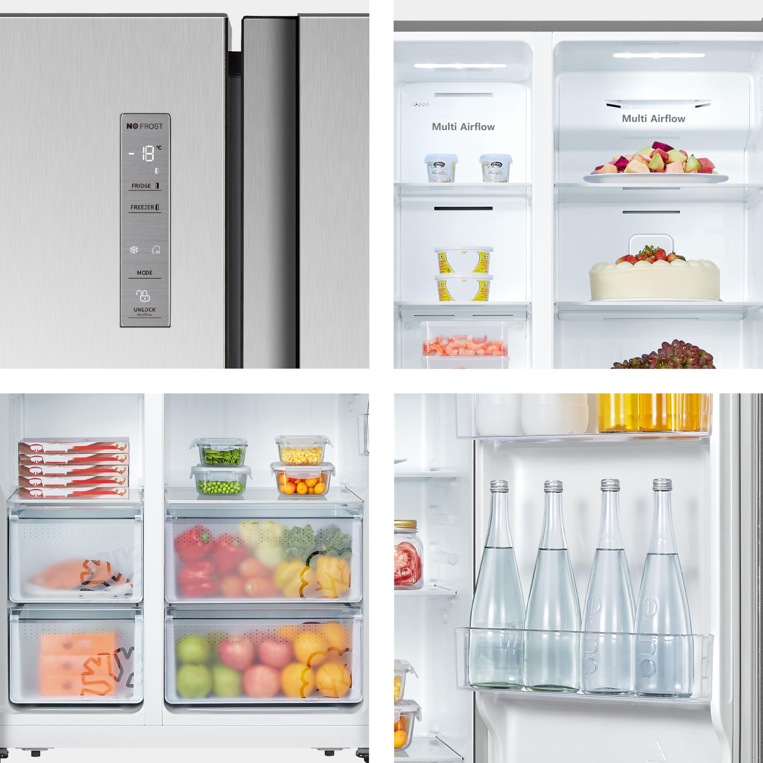 Hisense RS677N4ACC - Frigorífico Americano Dos Puertas, Eficiente Clase C, Capacidad 519 L, ALTO 178,6cm x ANCHO 91cm, Multi-Air Flow, Congelamiento Rápido, Cajón Frutas y Verduras, Color Inox