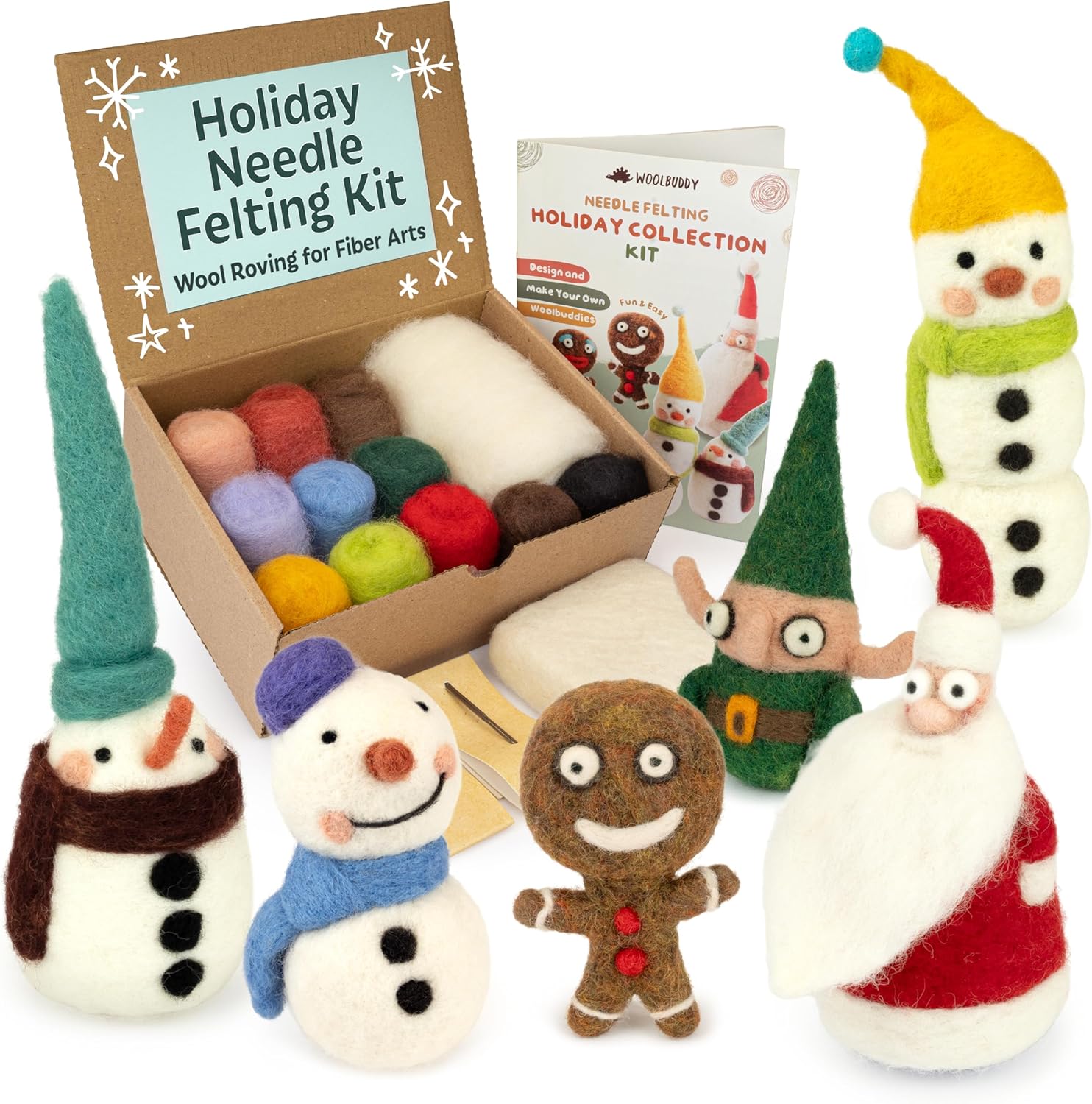 Woolbuddy Needle Felting Kit for Beginners & Adults – Christmas Holiday DIY Felting Kit with Wool Roving, Felting Needles, Pad & Instructions – Felting Kits for Adults Christmas Crafts & Gifts