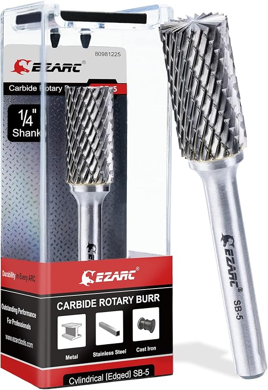 Broca rotativa de carburo de tungsteno EZARC, corte doble SB-5, vástago de 1/4 de pulgada | Corte de extremo de cilindro SB-5, corte doble, carburo YG6, 90 HRA, para desbarbado, eliminación de costuras de soldadura, acero y hierro fundido