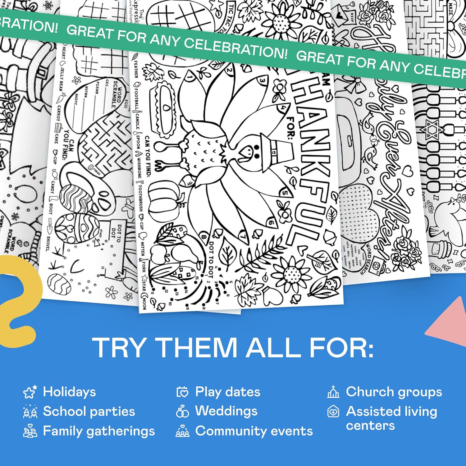 Tiny Expressions - Easter Coloring Placemats - Set of 12 Large, 11" x 17" Disposable Paper Placemats with Bunny & Egg Designs