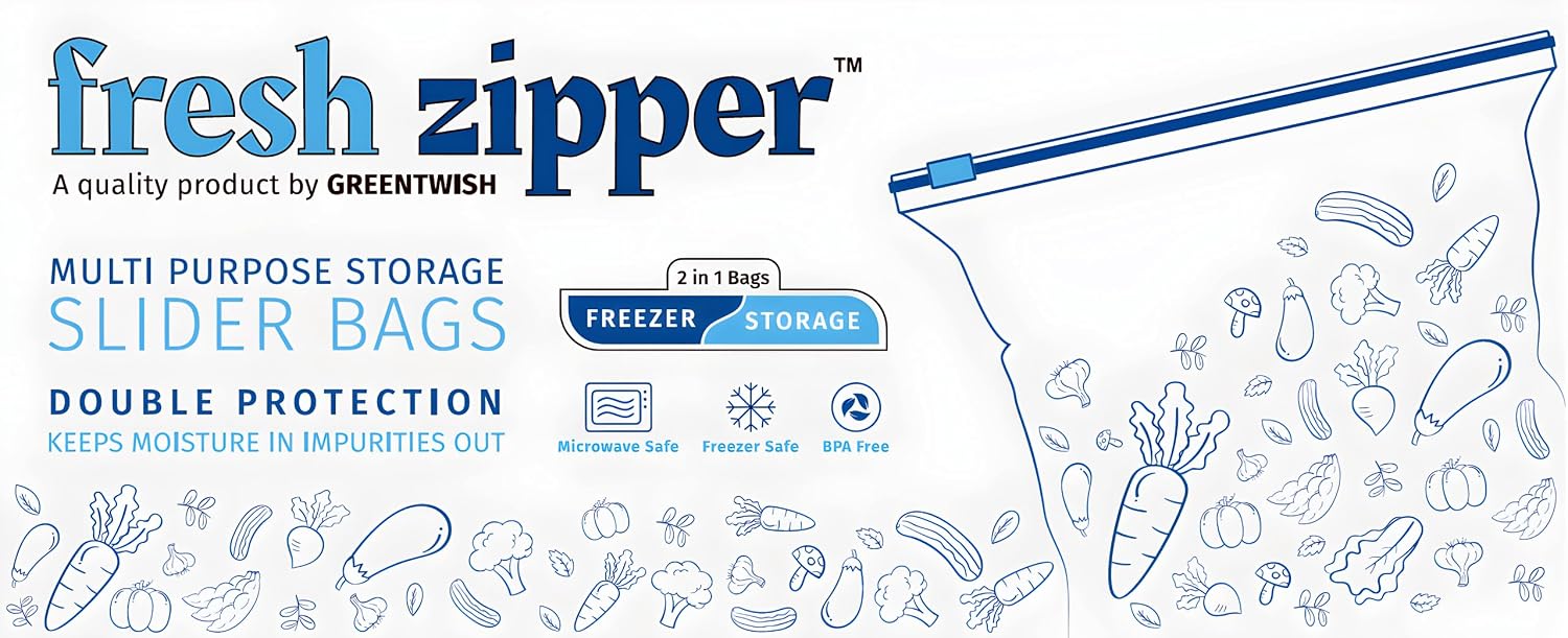 GREENTWISH Plastic Fresh Zipper Multi-Purpose Reusable Storage Slider Bags | Ziplock Pouch |Bpa Free | Size: Small (8 X 8 Inch) | Pack of 15 Bags 5 81CSNe0f5SL. SL1500