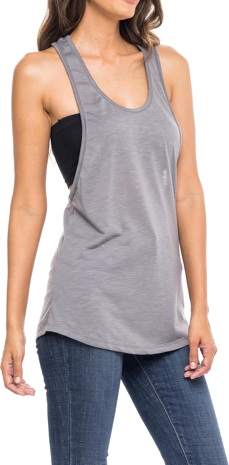 Sexy Basics Women's Workout Racerback Tank Tops | Semi Sheer Slub Fabric | Wide Shoulder Hole Opening | Multi Packs & Colors