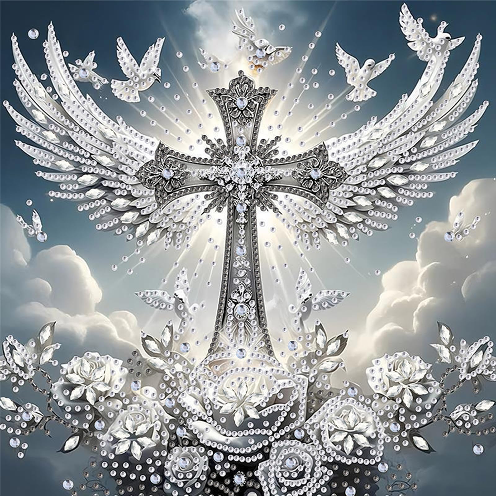 EcoGleam Winged Cross Special Shaped DIY Partial Drill Diamond Painting Kits for Adults Gift Home Wall Decor Diamond Dots Paintings 11.81x11.81in