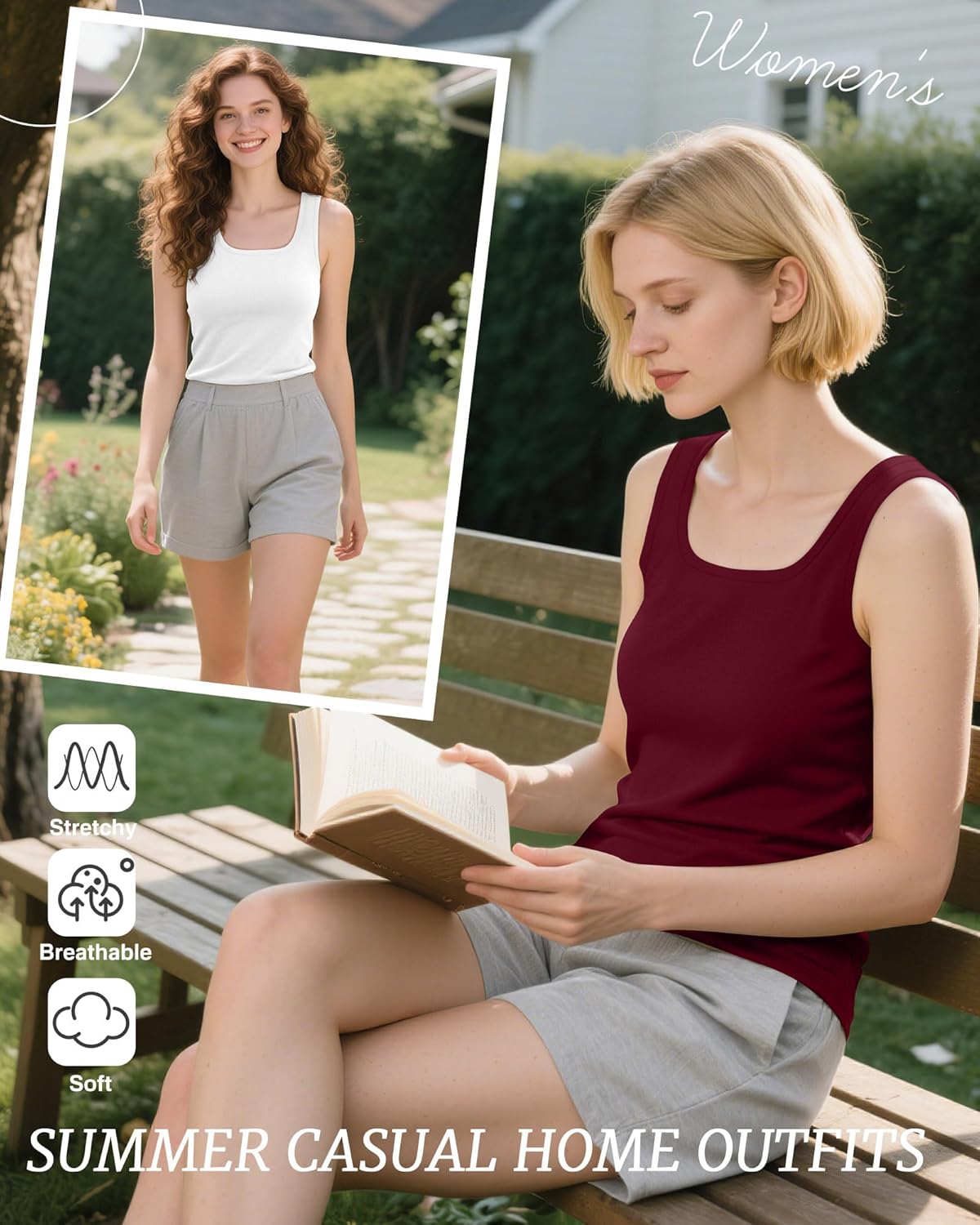 Riyiper 4 Pack Women's Racerback Tank Tops Casual Cotton Blend Summer Sleeveless Shirts Slim Fitted Cowboy Chic Basic Tee - Image 4