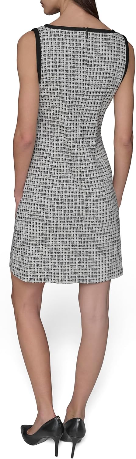 Karl Lagerfeld Womens Sleeveless Split Neck Contrast Trim A-line Mini Dress with Bow Detail - Image 4