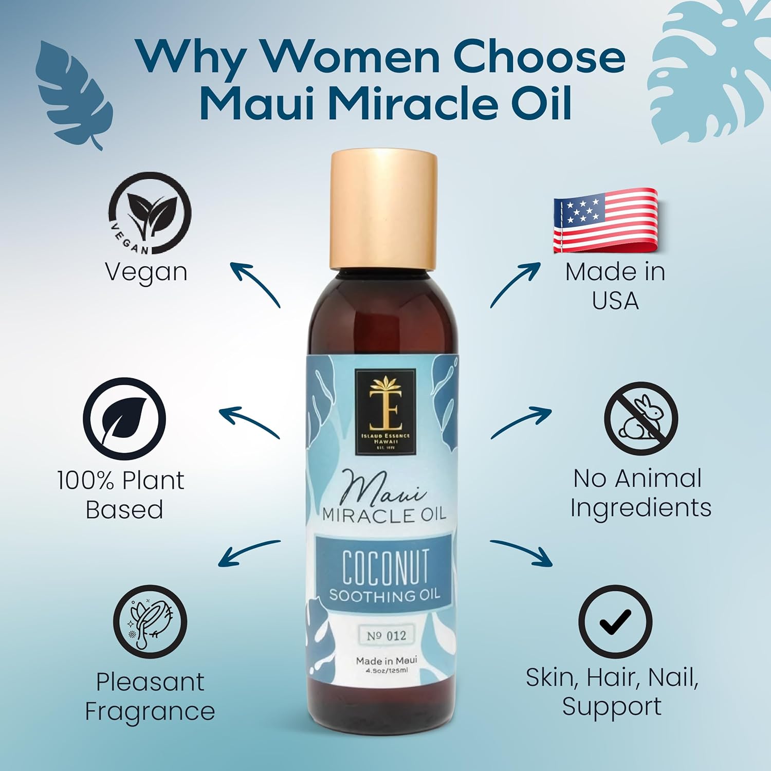 Island Essence Coconut Soothing Oil – Hawaiian Oil Blend with Organic Coconut Oil for Skin & Hair – Made in Maui – 4.5 oz Bottle for Body Massage - Massage Oils