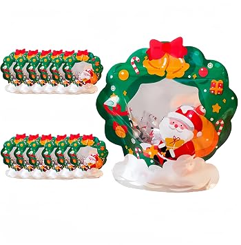 OWLSOME 12 Pcs Christmas Wreath Goodie Bags 8.7X7.8X2.4, Grip n Seal Reusable Gift Bags with Stand-up Bottom for Holiday Gift Wrapping