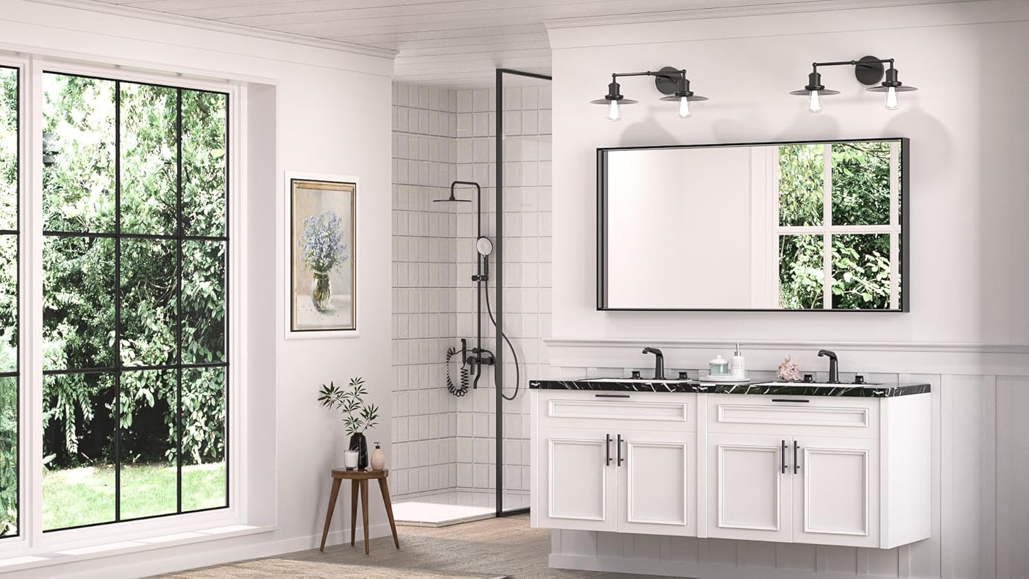 TETOTE Black Framed Bathroom Mirror 48 x 24 Inch Large Rectangle Matte Black Bathroom Mirror for Wall Metal Frame Farmhouse Rectangular Bathroom Vanity Mirror for Over Sink (Horizontal/Vertical)