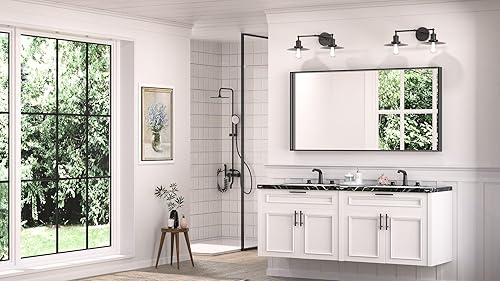 Miniatura 5 de TETOTE Espejo de baño con marco negro de 48 x 24 pulgadas, espejo rectangular grande de baño negro mate para pared, marco de metal, espejo