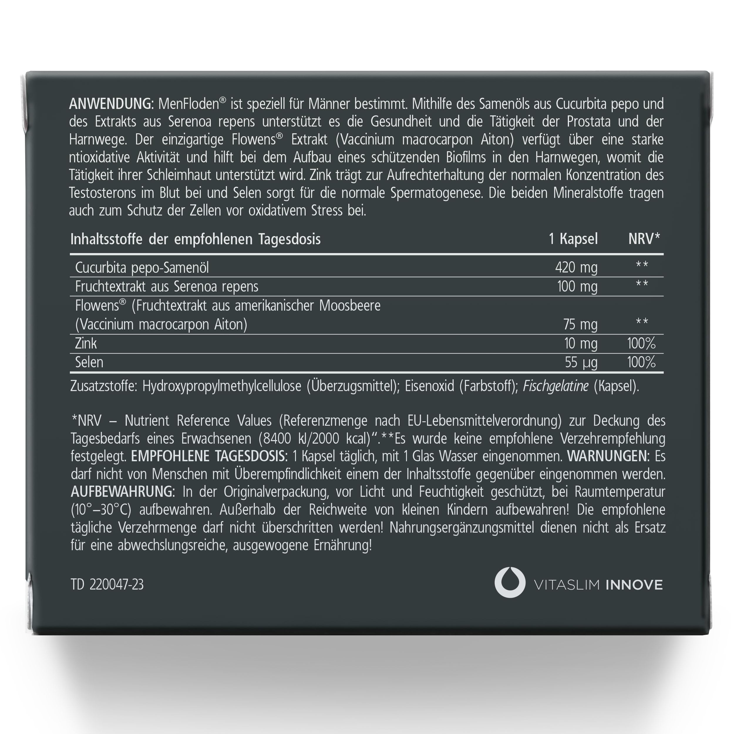 Innovation für gesunde Prostata Leistungsstarke flüssige Formel mit dreifacher Wirkung. Cucurbita pepo, Serenoa repens, Flowens®. 1 Kappen/Tag (20 Portionen)