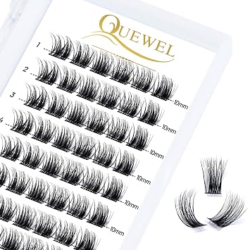 QUEWEL Cluster Lashes 72 Pcs Wide Stem Individual Lashes C/D Curl 8-16mm Length DIY Eyelash Extension False Eyelashes Soft for Personal Makeup Use at Home (natural02-D-10)