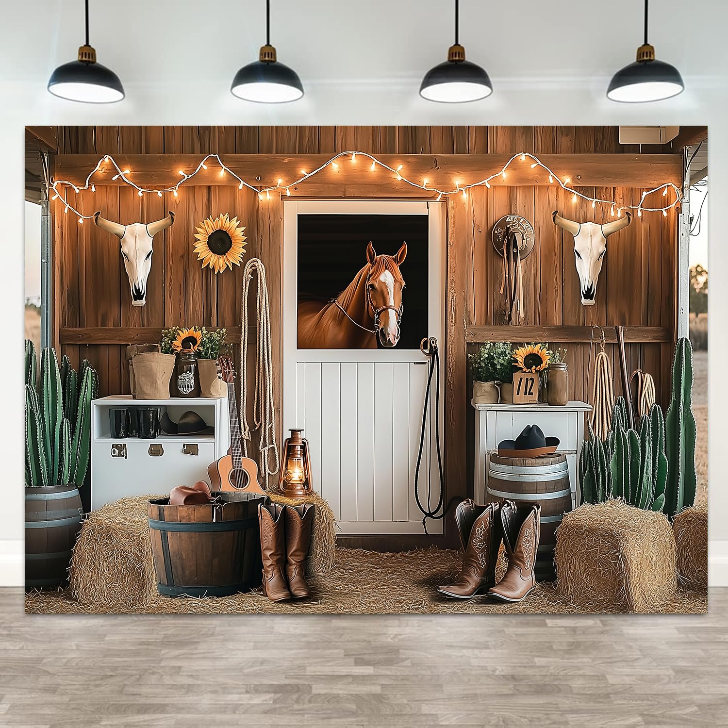 Western Cowboy Backdrop, Rustic Wild West Rodeo Western Party Decorations Banner, Country Wooden Barn Door Horse Western Theme Photography Background