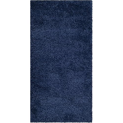 SAFAVIEH Milan Shag Collection 6' x 9' Navy SG180 Solid Non-Shedding Living Room Bedroom Dining Room Entryway Plush 2-inch Thick Area Rug