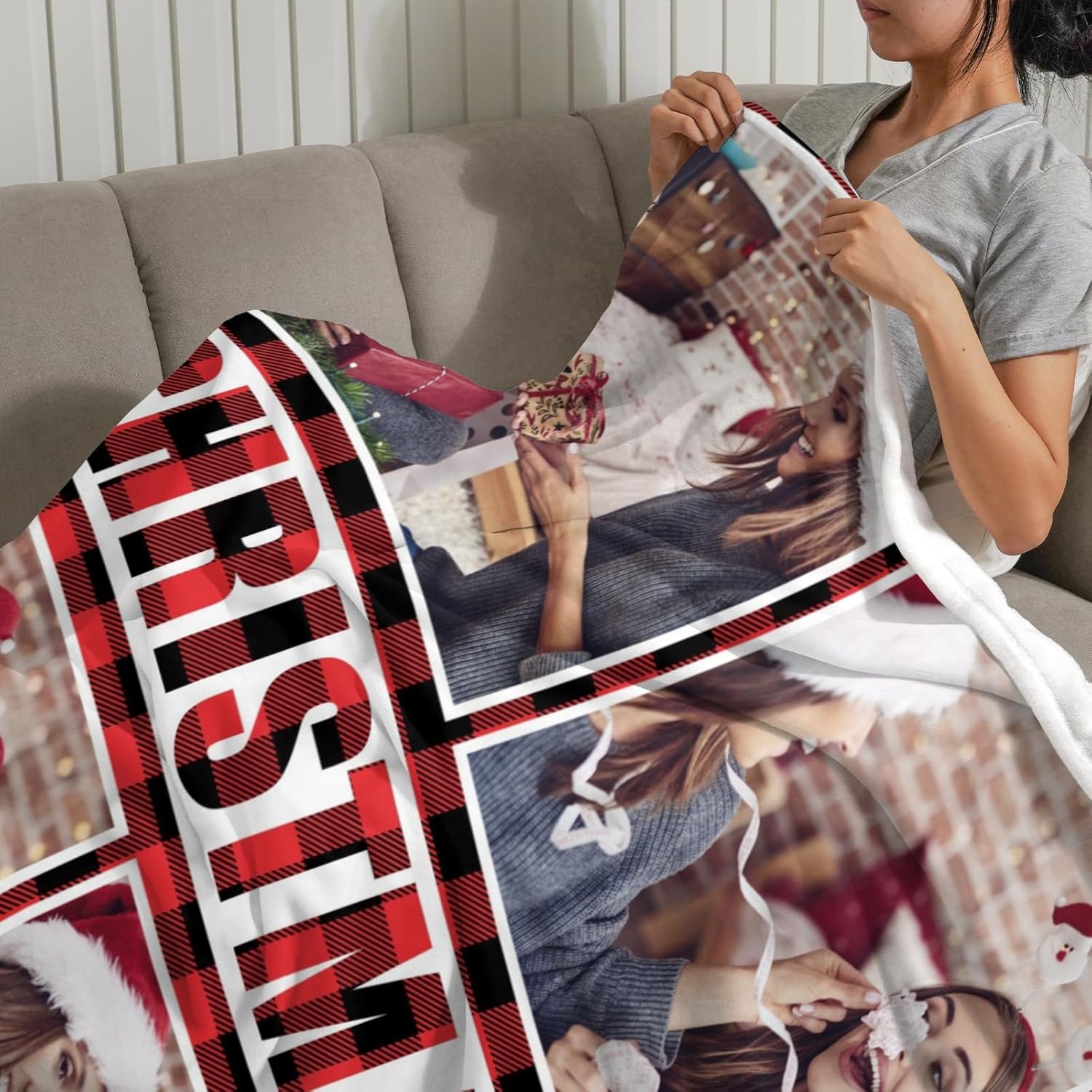 Artsadd Custom Christmas Blanket with Photo Text Personalized Collage 1-10 Pictures Throw Blanket for Him Her, Customized Throws Blanket Gifts for Christmas Birthday