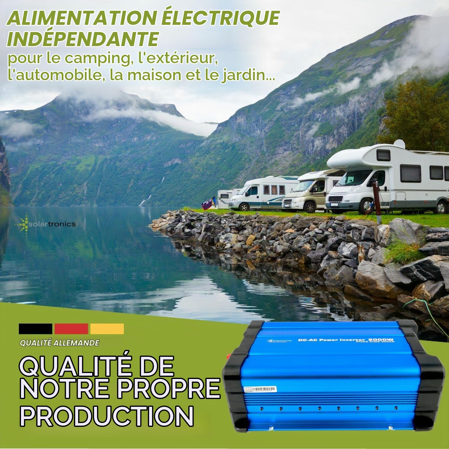 Solartronics Convertisseur de Tension FS2000D 12V 2000/4000 Watt Pur Sinus Bleu avec Affichage