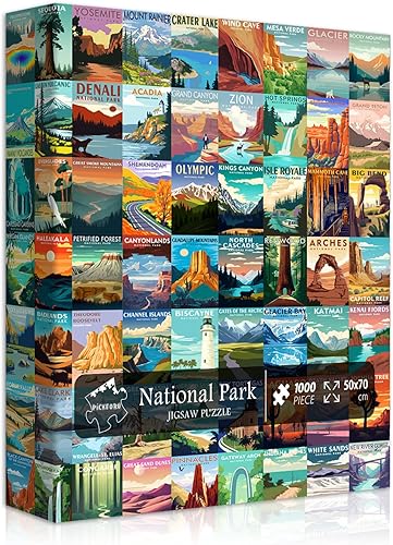 Rompecabezas de Parques Nacionales para adultos, 1000 piezas, póster de viaje, rompecabezas de paisaje, incluyendo Zion Yellowstone Yosemite,
