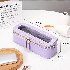 Aveniee Clear Makeup Brush Bag, Slim Brush Holder Cosmetic Case, Small Travel Toiletry Bag for Women, Thin Make up Bags with Dual Zipper, Cute Travel Essentials Srorage Bag.Lilac
